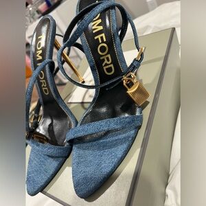 Tom Ford Denim Padlock Stiletto Sandals